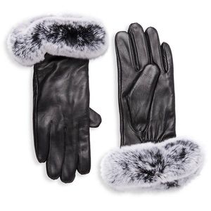 SURELL REX RABBIT FUR AND LEATHER GLOVES